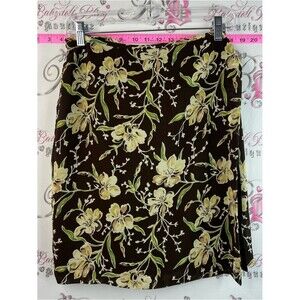 Part two skirt y2k flowers Brown Floral Midi Skirt with Yellow & Green Blooms